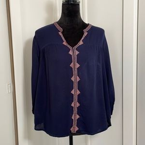 Lumiere embroidered rayon peasant top size L